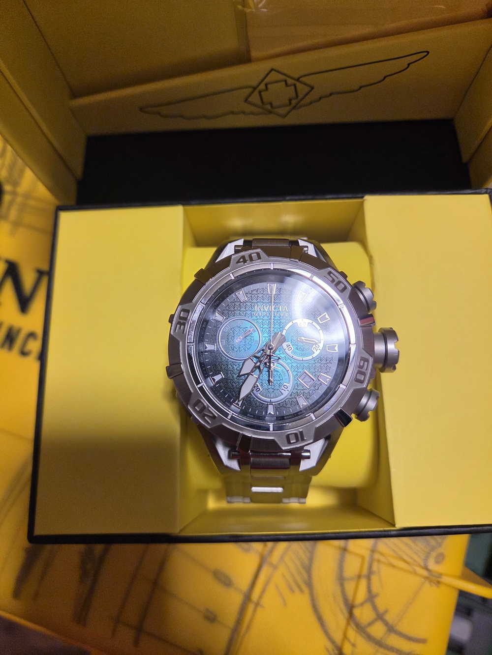 Invicta Men’s Reserve, Silver Watch with Teal Dial Chronograph